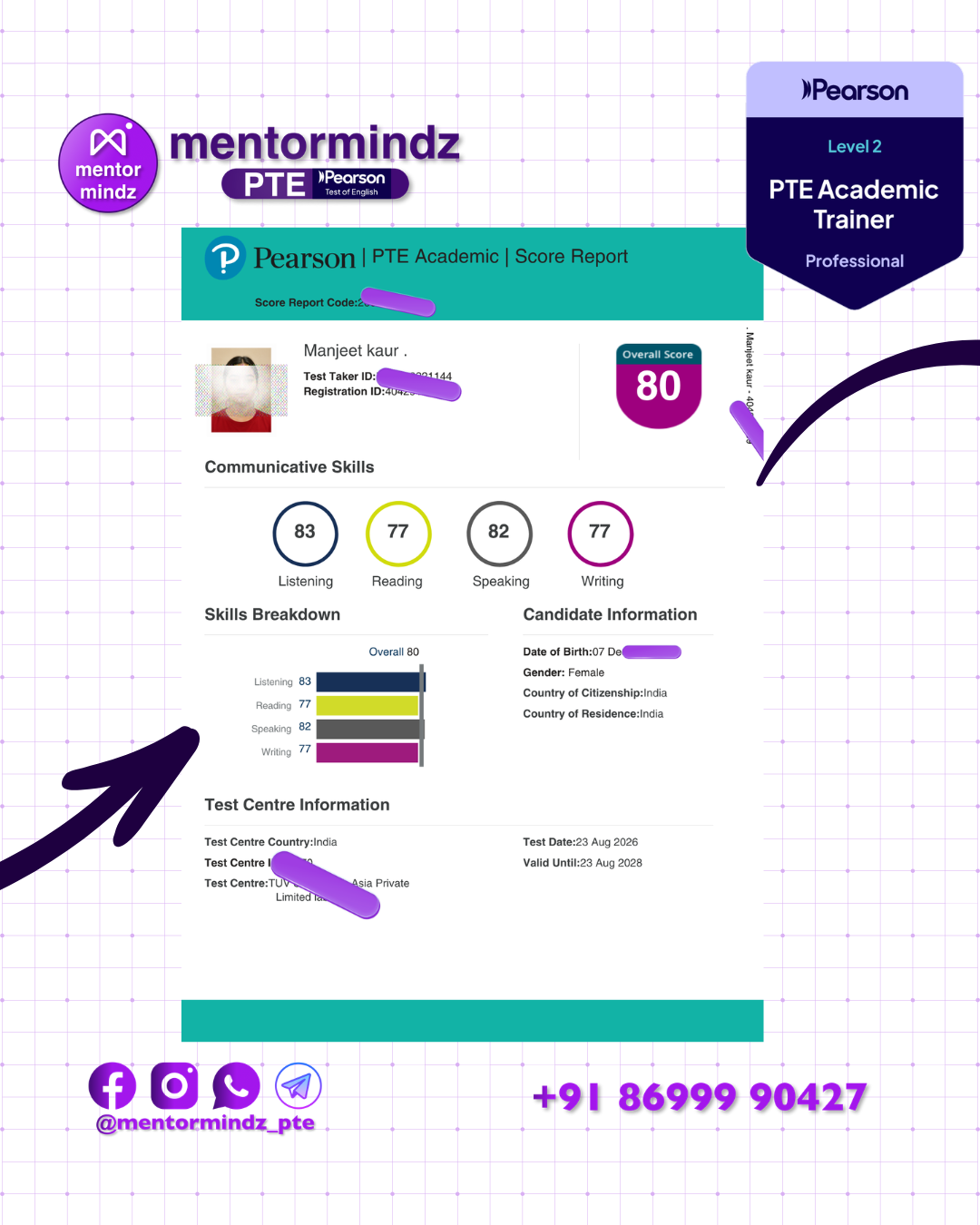 Manjeet Kaur - PTE Score 80